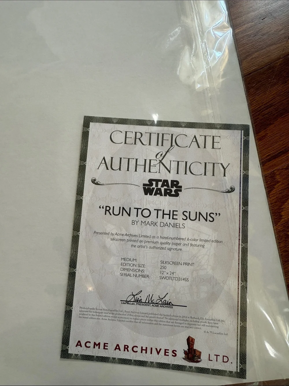 Star Wars Run to the Suns Mark Daniels LE Silkscreen Print 3/250 COA 12x24